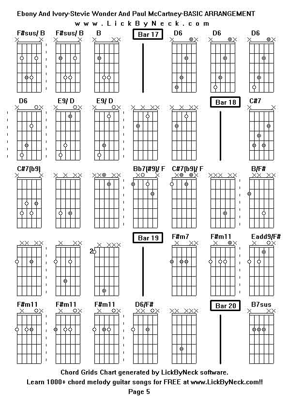 Chord Grids Chart of chord melody fingerstyle guitar song-Ebony And Ivory-Stevie Wonder And Paul McCartney-BASIC ARRANGEMENT,generated by LickByNeck software.